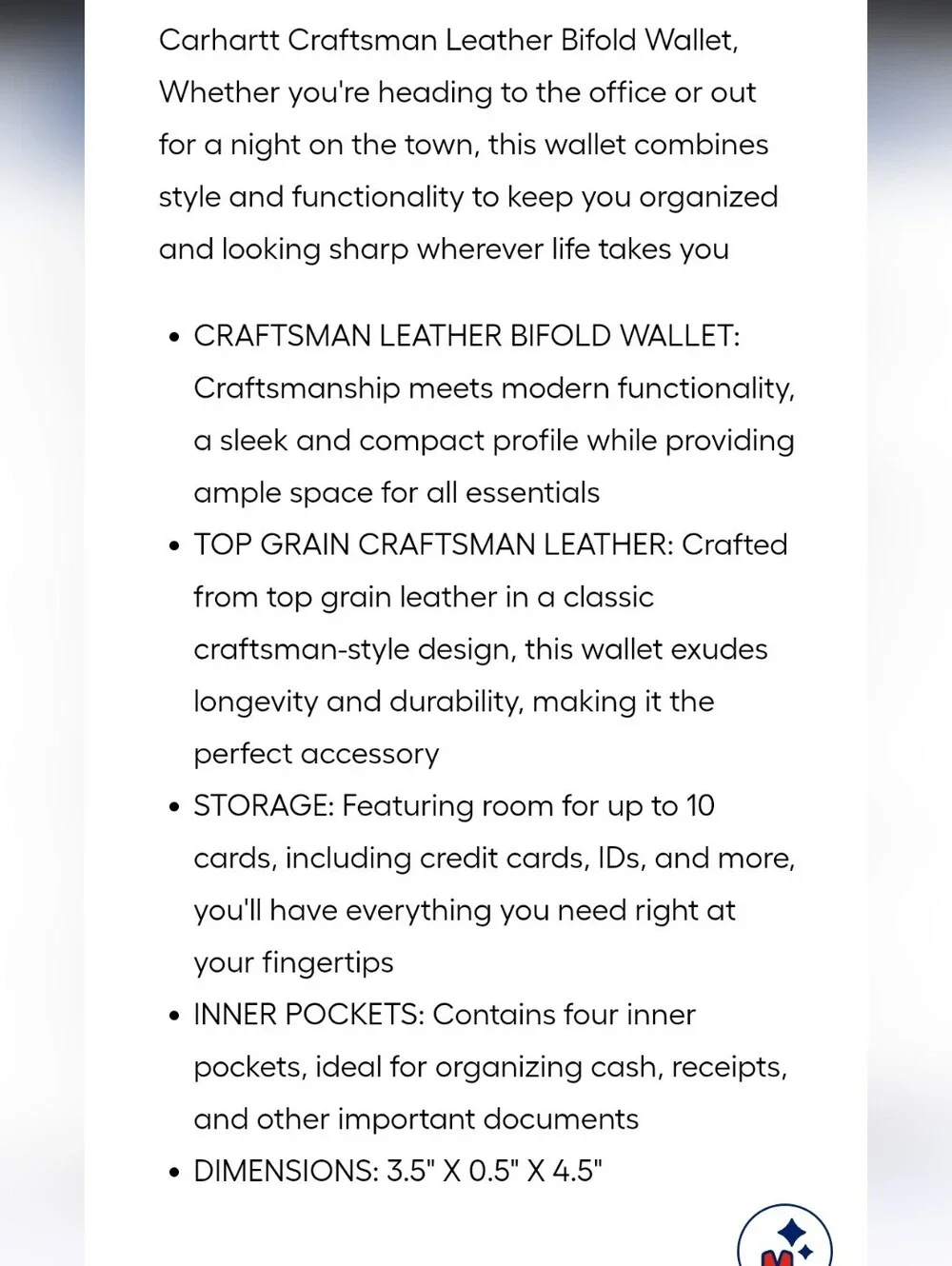 Carhartt Craftsman Leather Logo Bifold Wallet- Black